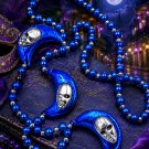 Blue Alien Moon Face Mardi Gras Bead Necklace New Orleans Carnival Beads UFO