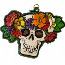White Skull & Flowers Mardi Gras Bead Necklace Day of the Dead Mexico Free Ship