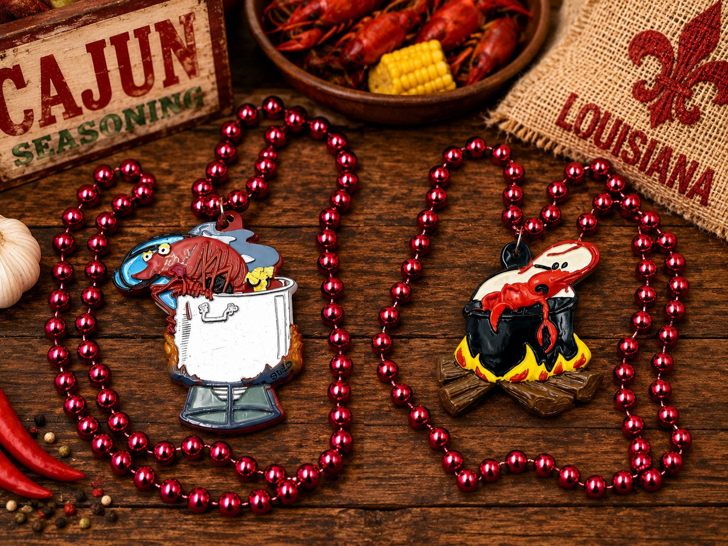 Cajun Crawfish Bead Necklace Set Louisiana Mardi Gras Party Favor Pair Free Ship