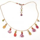 Gold Chain Necklace with Lilac Chalcedony, Peridot, Citrine and Carnelian - N181