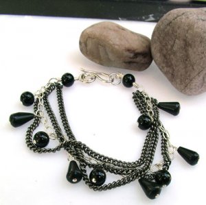 Black and Silver Three Strand Bracelet - B211