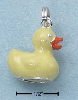 Adorable Sterling Silver Yellow Enamel Duck charm