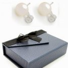 Pretty Sterling Silver Fresh Water White Pearl Post Earrings with a Cubic Zirconia stone