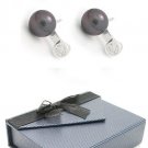 Pretty Sterling Silver Fresh Water Gray Pearl Post Earrings with a Cubic Zirconia Stone