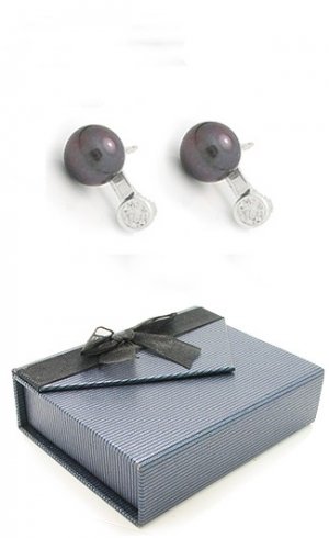 Pretty Sterling Silver Fresh Water Gray Pearl Post Earrings with a Cubic Zirconia Stone