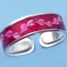 Pretty Sterling Silver Red Enamel Toe Ring with a Floral design
