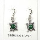 Cute Sterling Silver Turtles with Green Malachite Earrings