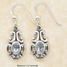 Vintage Type Sterling Silver Blue Topaz Scroll Earrings