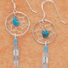 Pretty sterling silver Dreamcatcher earrings with genuine turquoise nuggets