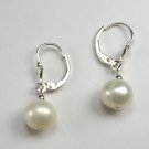 STERLING SILVER white fresh water PEARL drop leverback EARRINGS
