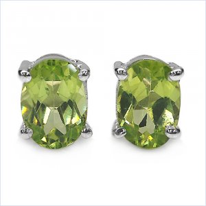 Sterling Silver oval Peridot post earrings - the August birthstones