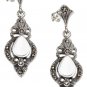 Fancy Victorian style Sterling Silver Mother of Pearl Earrings with Marcasite stones