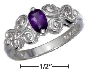 Sterling Silver ring with a genuine Amethyst stone and a gorgeous scrolled band size 6