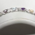 Elegant Sterling Silver 7.5 inch Bracelet with 14 genuine gemstones