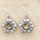 Cute Sterling Silver Yellow Citrine Flower Earrings
