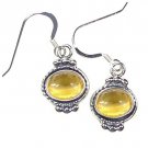 Sterling Silver Oval Yellow Citrine Earrings with a beaded design
