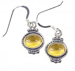 Sterling Silver Oval Yellow Citrine Earrings with a beaded design