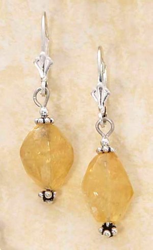 Sterling Silver Polished Yellow Citrine Stone Nugget Earrings