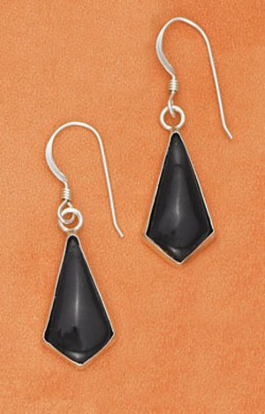 Sterling Silver Black Onyx Kite Shape Dangle Earrings