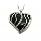Large Sterling Silver Black Onyx and Cubic Zirconia Heart Pendant
