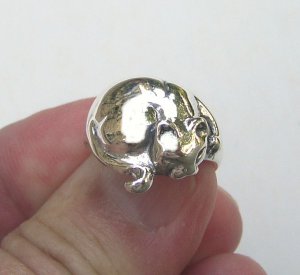 Adorable Sterling Silver Sleeping Cat Ring Size 6