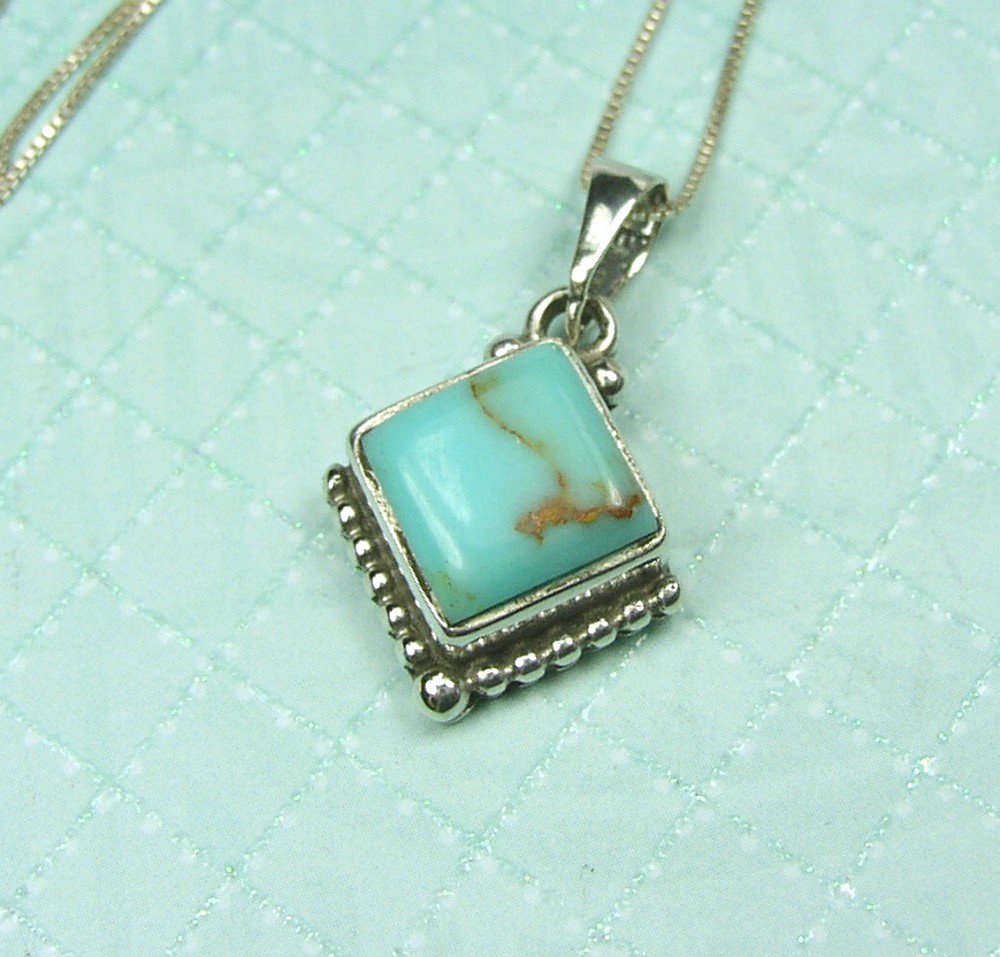 Beautiful Sterling Silver and Turquoise square pendant