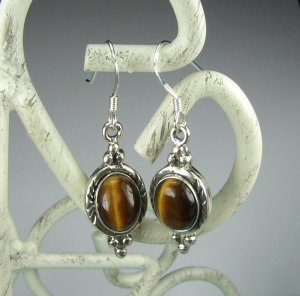 Sterling Silver and Tiger Eye Dangle Earrings