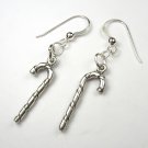 Cute Sterling Silver Christmas Candy Cane 3 Dimensional Earrings