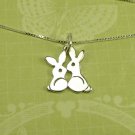 Sterling Silver two Bunnies Kissing charm