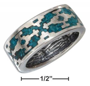 Size 12 Sterling Silver Turquoise Aztec Unisex band ring