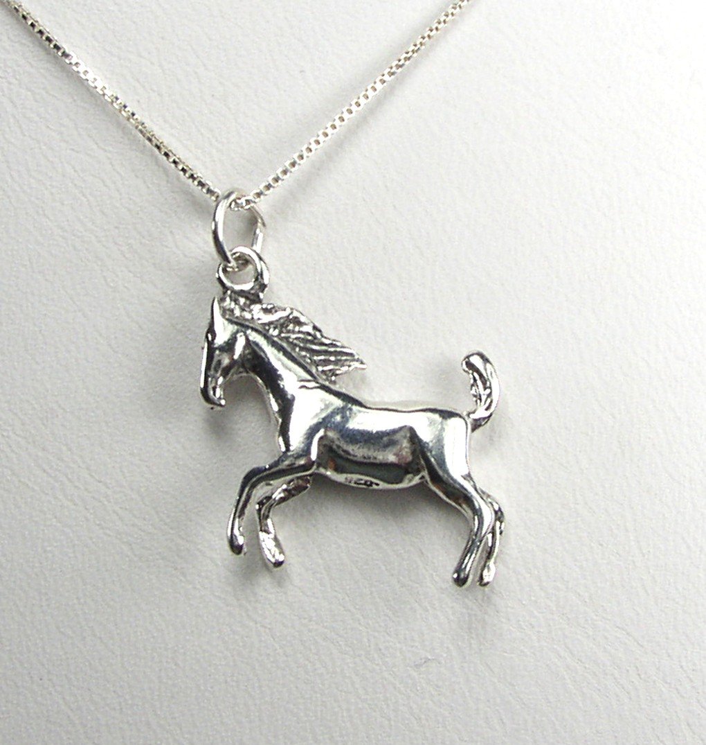 3-D Sterling Silver Stallion Horse necklace