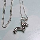 Cute Sterling Silver Dachshund or Dachshound Weiner Dog Charm and chain necklace