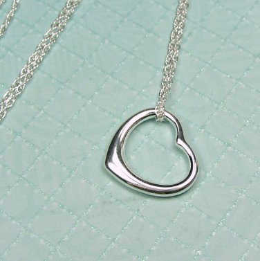 Pretty Sterling Silver Floating Heart Pendant and Rope Chain