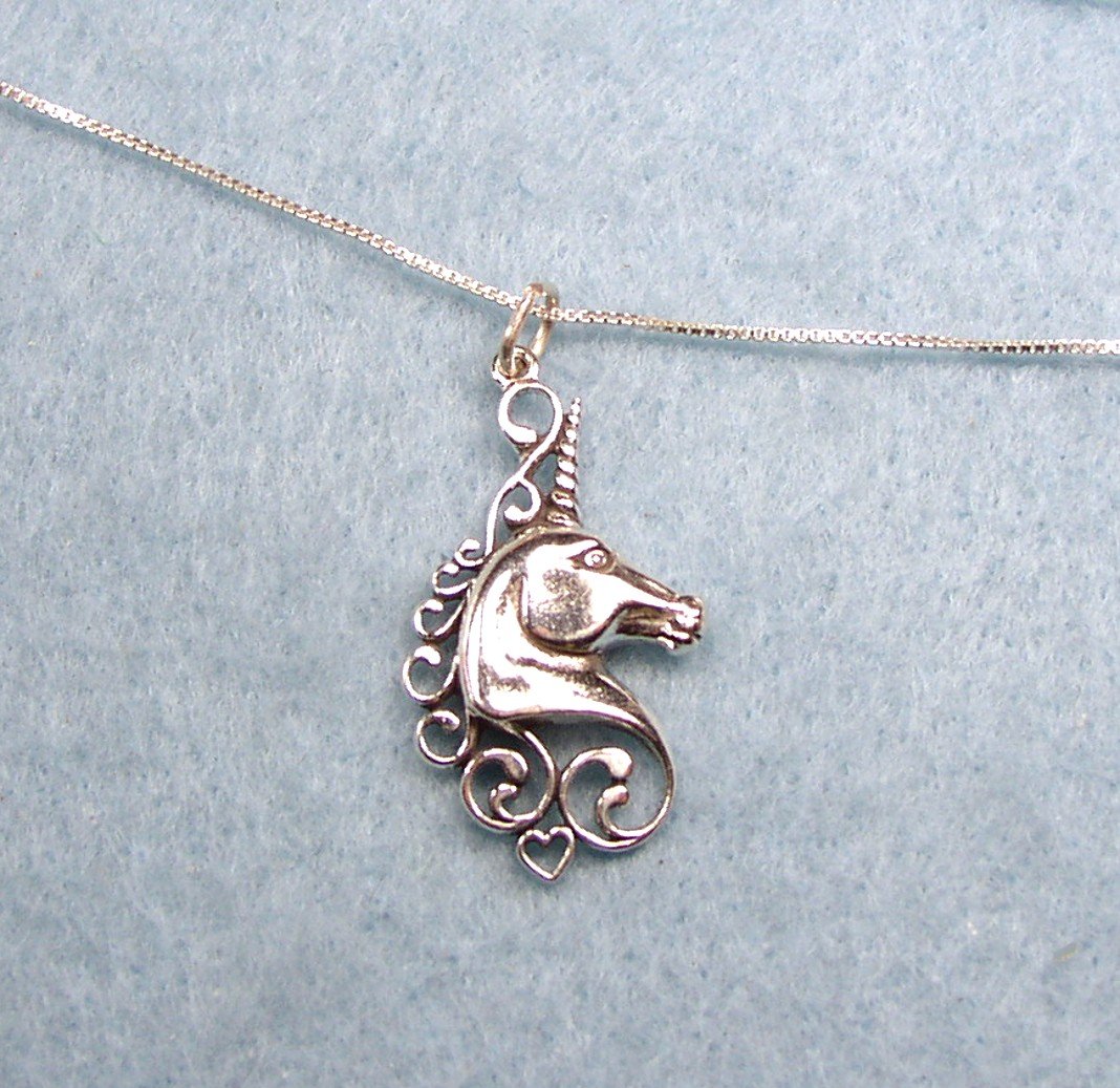 Exquisite sterling silver Unicorn charm and Necklace