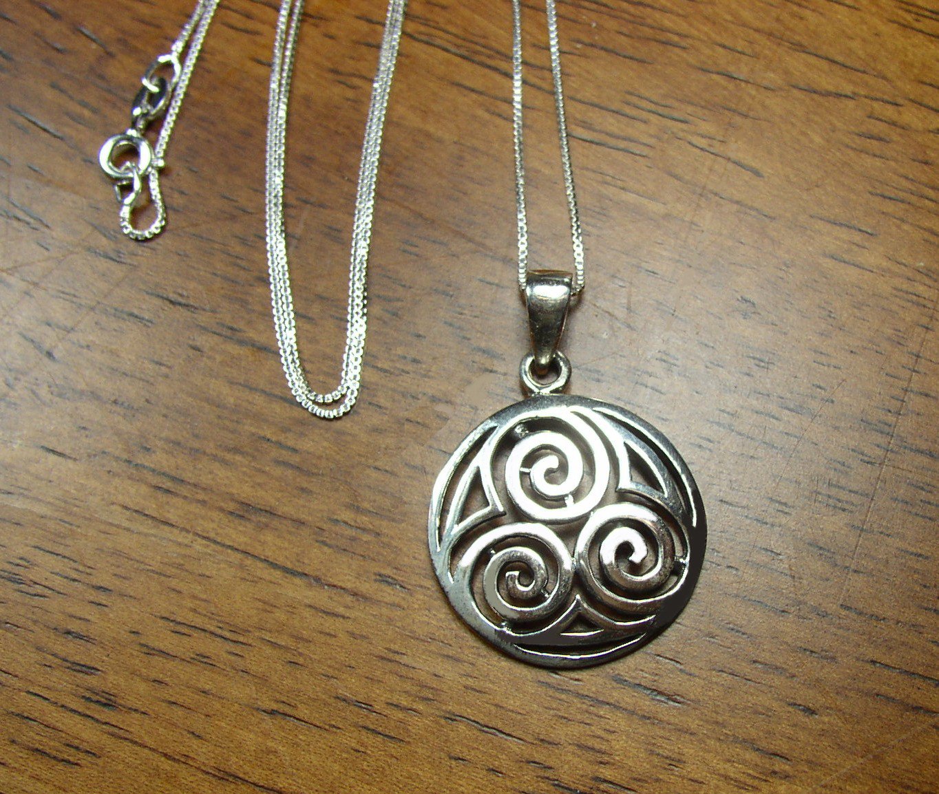 Sterling Silver Triple Spiral Triskele Celtic Pendant and Chain Necklace