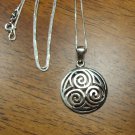 Sterling Silver Triple Spiral Triskele Celtic Pendant and Chain Necklace