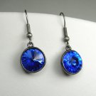 Sparkling Swarovski Sapphire Blue crystal earrings on gun metal gray settings