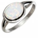 Sterling silver ring with a lab created Oval White Opal Stone in size 8
