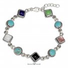 Sterling Silver 7 inch Southwest design Bracelet with Multi stones
