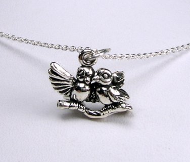 Cute Sterling Silver Love Birds Necklace