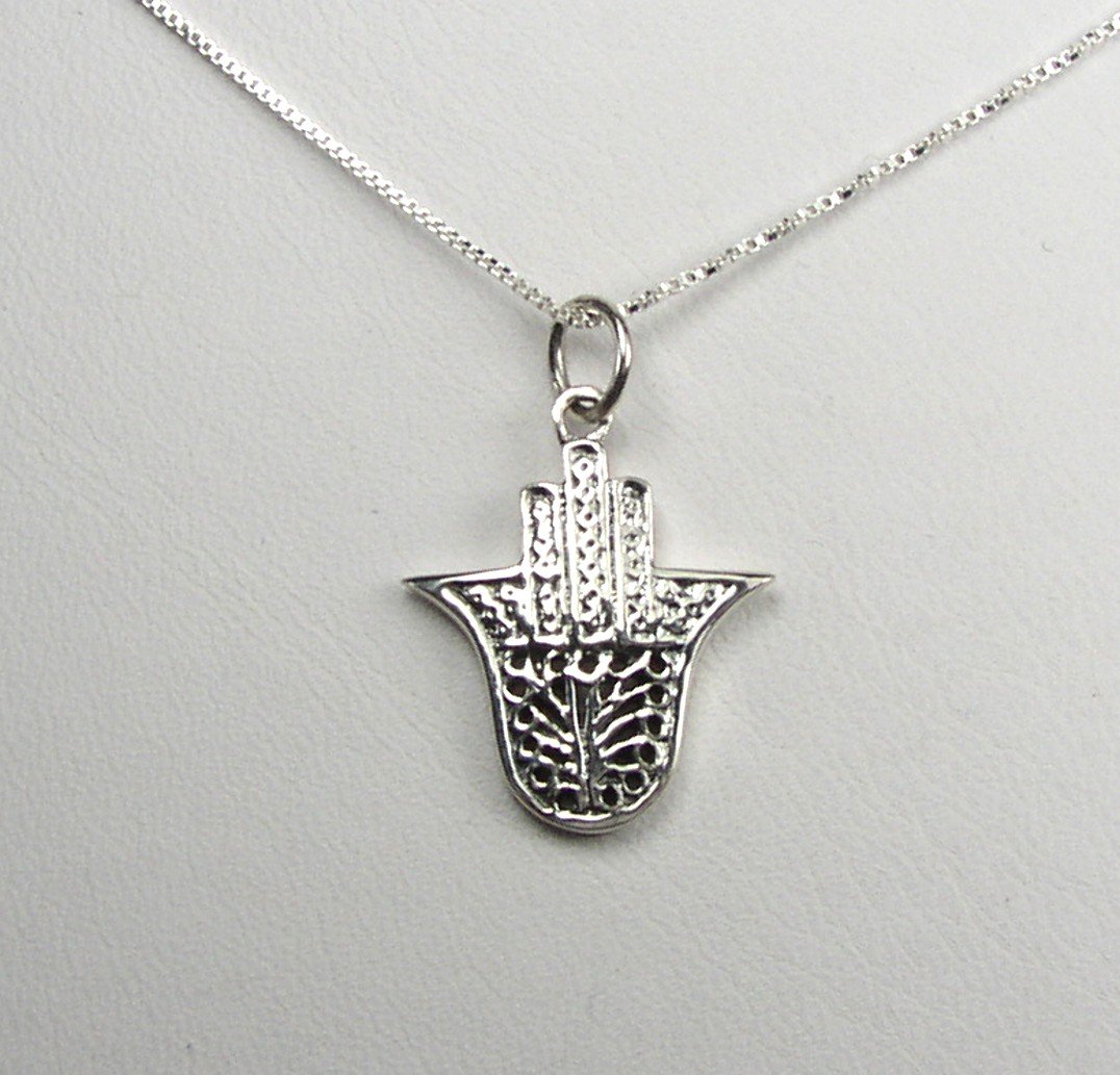 Sterling Silver Hamsa hand charm and chain necklace