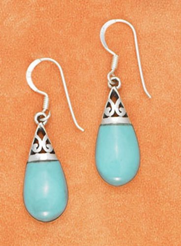 Sterling Silver Turquoise Tear Drop Dangle Earrings