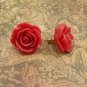 Pretty red Rose earrings on gold posts