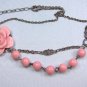 Vintage style Pink Flower adjustable Necklace with pink jade beads