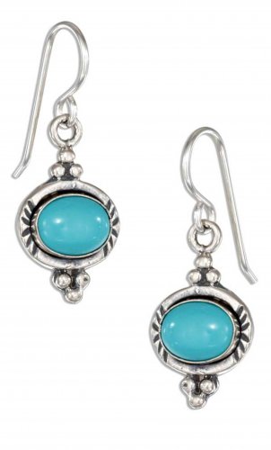 Pretty sterling silver earrings with oval genuine turquoise stones