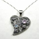 Vintage Style Sterling Silver Heart Pendant with an Amethyst and Blue Topaz and 18" chain necklace