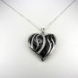 Large Sterling Silver Black Onyx and Cubic Zirconia Heart Pendant