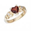 Adorable 18 KT gold vermeil ring with a garnet heart and diamond accent stones size  7