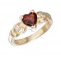 Adorable 18 KT gold vermeil ring with a garnet heart and diamond accent stones size 5