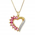 18 kt Gold Vermeil Heart Pendant with 9 Lab created Ruby stones and 18" Chain